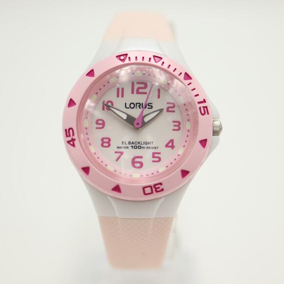 NOS Lorus Pink Analog 29mm Watch Backlight Silicone Strap New in Package Working - Picture 4 of 12